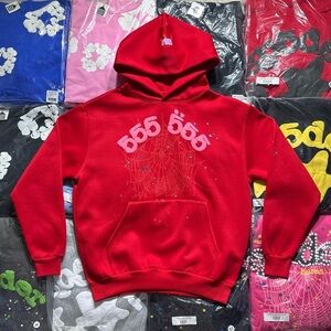 Sp5der Women Vibrant Red Graphic Hoodie